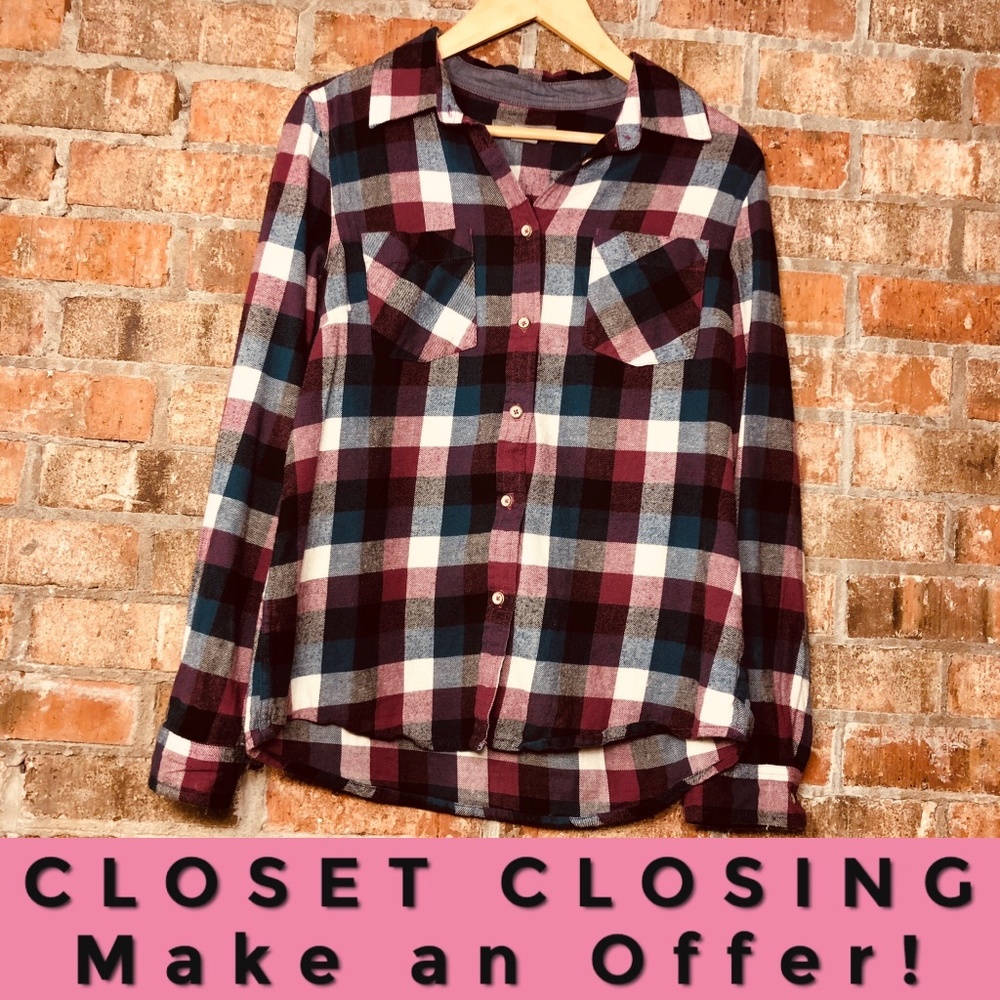 Natural Reflections red blue white plaid shirt